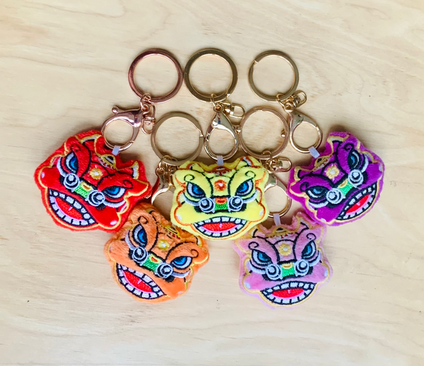Plush Embroidered Lion Head Keychain